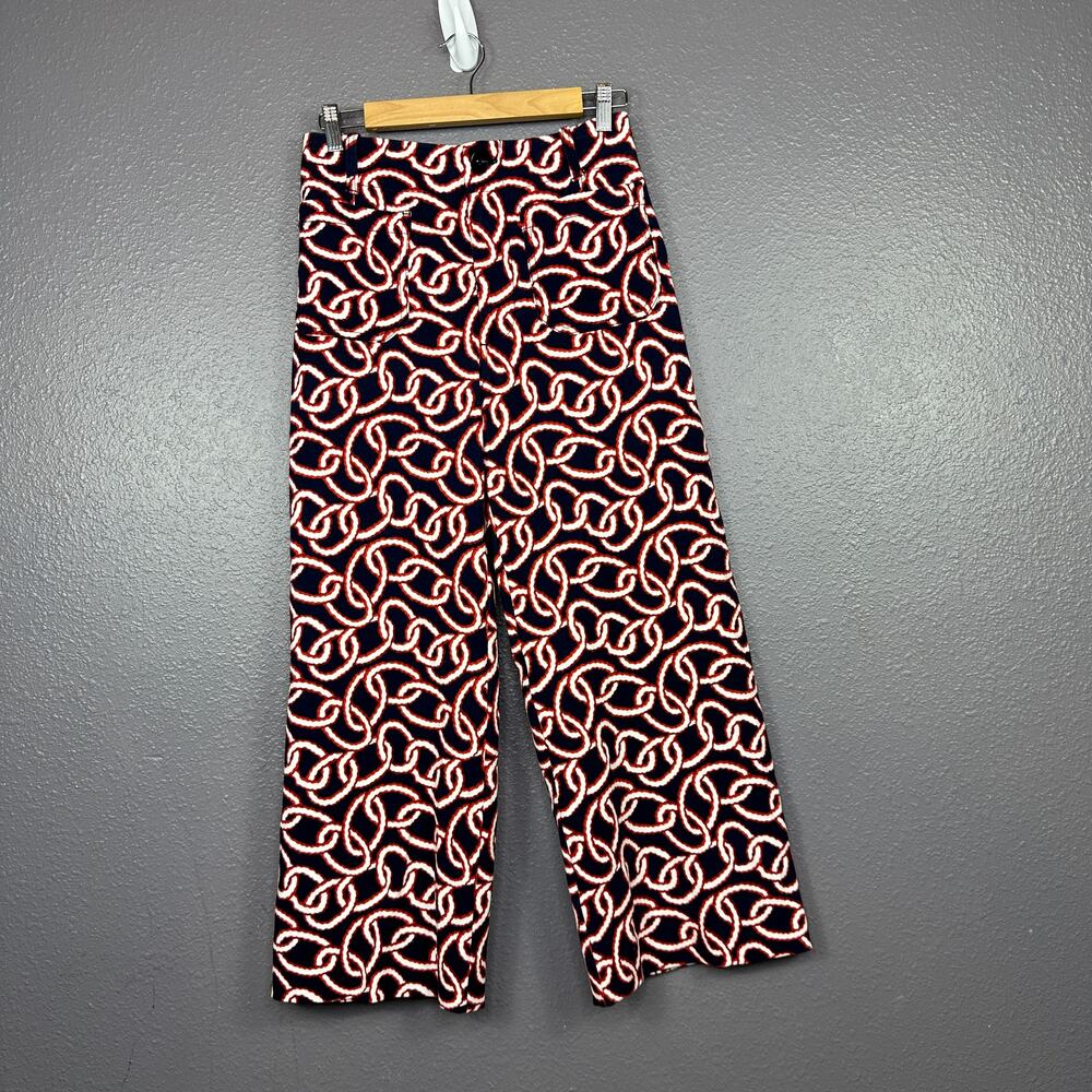 Maeve Size 28 The Collette Red Blue Link Chain Print Wide Leg High Rise Pants